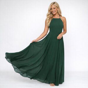 LuLu's Size M Green Floor Length Strappy Cross Back Dress